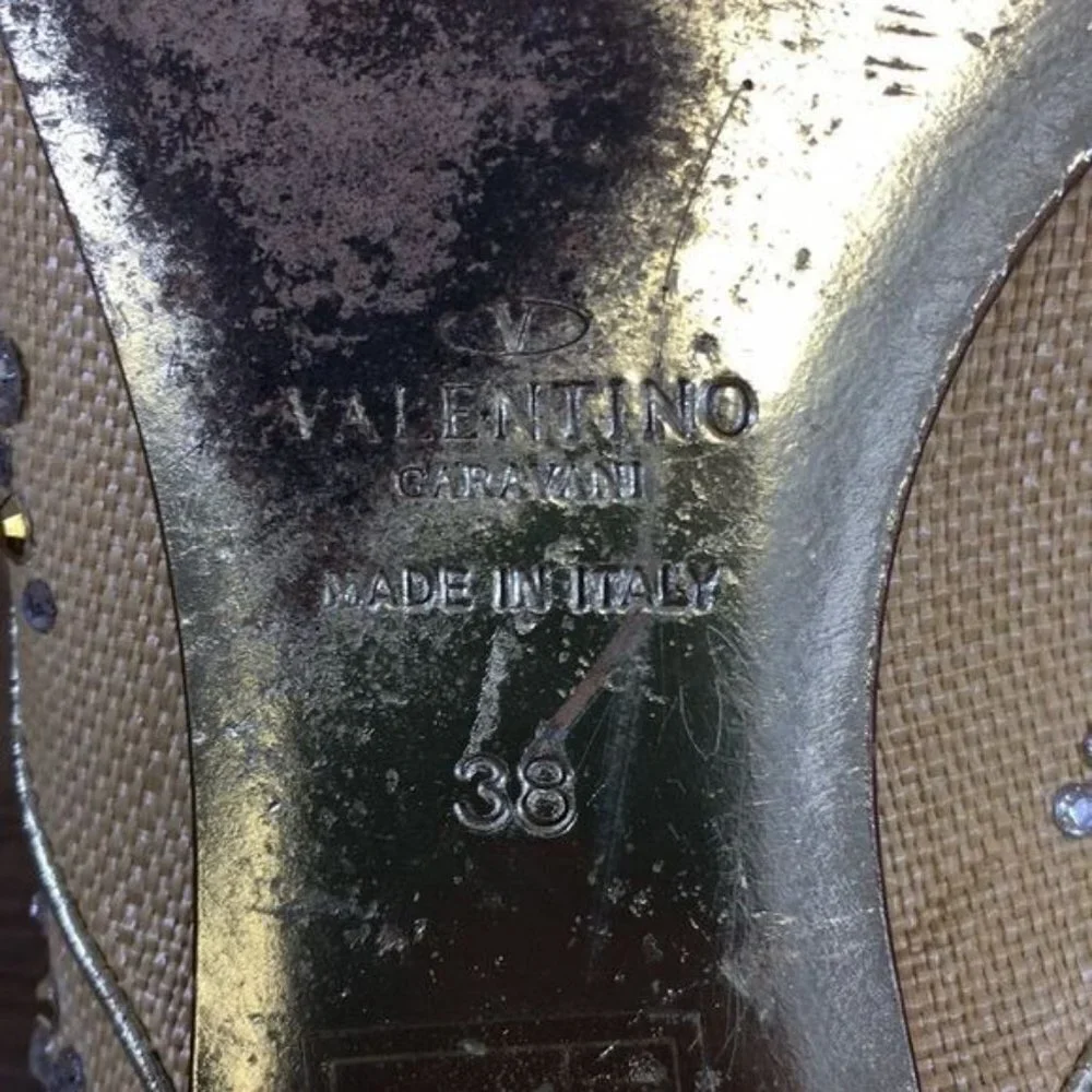 Valentino Garavani Ballet Flats Womens 38 Gold‎ Canvas Crystals Slip On Shoes
